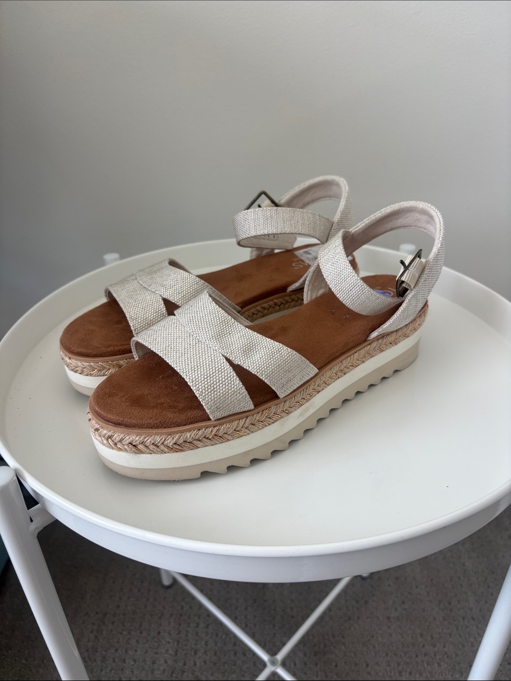 Toms Beige and Brown Platform Espadrille Sandals
